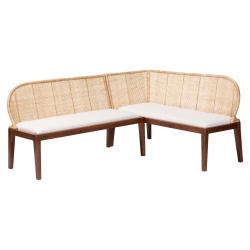 bali & pari Okinawa 2-Piece Corner Bench Set with Cushion - L-Shaped Dining Nook Seating with Acacia Wood Base and Natural Rattan Backrest, Boho Coastal Style Banquette for Kitchen or Breakfast Area